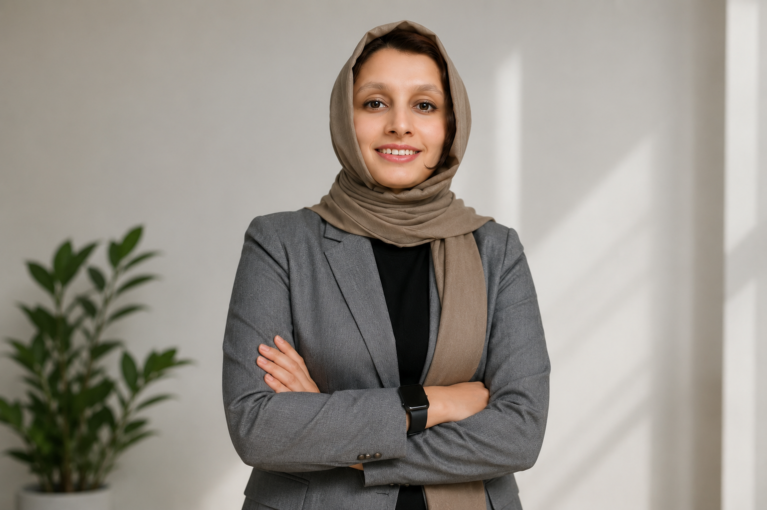 Confident international teacher in a professional blazer